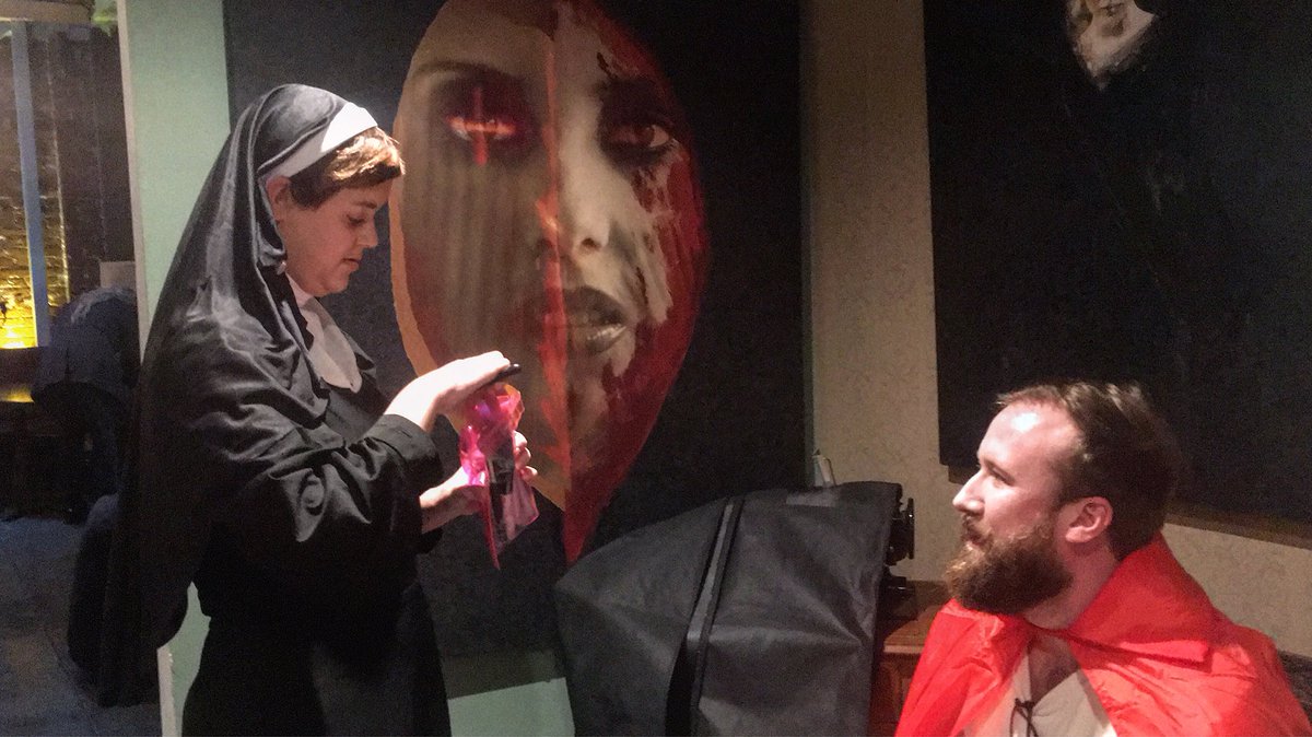 Bbyramofficial's tweet photo. Hope u all have a fun/safe #Halloween! Yes, it’s a nun putting on  make up on a vampire. Stay tuned -the new #music #video is coming soon! https://t.co/0PWFSRKQDP