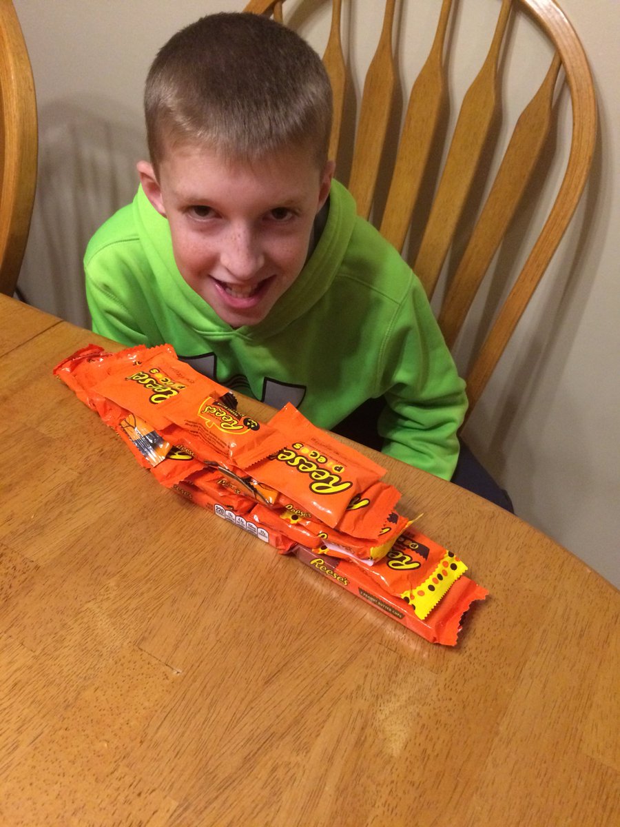 dave_plumley's tweet photo. @missseneski Josh wanted to show you his Reese cup tower from trick or treat! https://t.co/9mx14Ok8UO