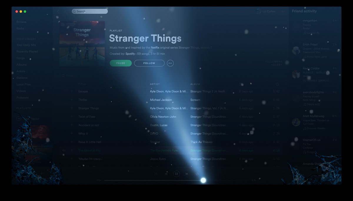 lizc577's tweet photo. This #microinteraction brought me SO MUCH DELIGHT! Drag the volume on @spotify when listening to the @stranger_things soundtrack #UX #design https://t.co/iaI8hYLlJY
