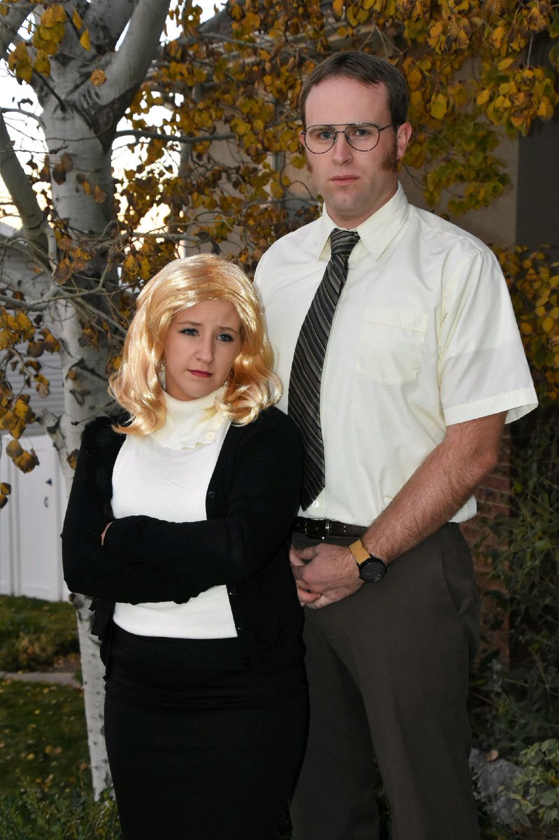 ChadColby23's tweet photo. It is Halloween. Representing the REAL love story of #TheOffice @theofficenbc @rainnwilson @AngelaKinsey did we make you proud? #RealChops https://t.co/iYbc1T8MBc