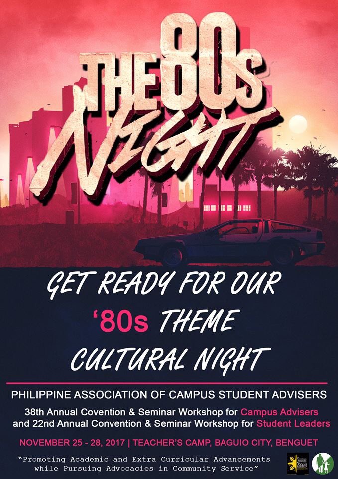 PACSA38th's tweet photo. PACSA Flashback 80s! 

Be in your 80s fashion and strut to the dancefloor! 

See you there Campus Advisers and Student Leaders! https://t.co/Sm5WUXN9VS