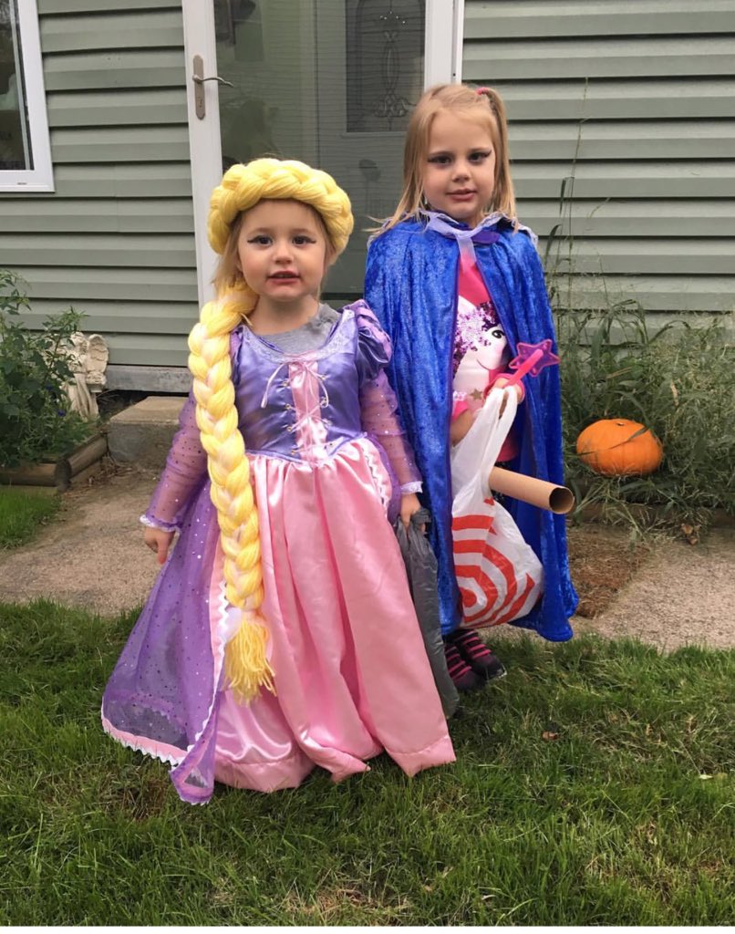 Rocky9311's tweet photo. @CarissaNunez_ A witch and Rapunzel!  Handmade costumes by Gramma. My nieces are the cutest. https://t.co/IWMnsGhdzv