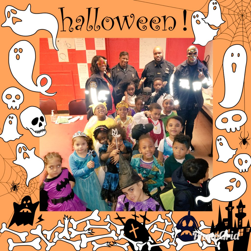 MsRobin105's tweet photo. PSA3 Housing NCO's: PO Nwajei,PO Robin-Edwards,PO Akins,&amp;PO James at 400 Hart Street. #Halloween  #trickortreat  @NYPDPSA3 @GrandStSttlment https://t.co/PttJXVrwyE