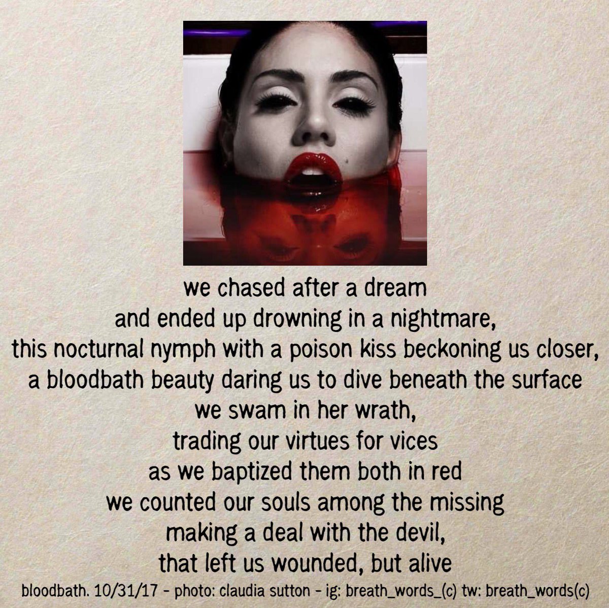 breathwords's tweet photo. Bloodbath.
📸Claudia Sutton
#darklines #madverse #intrigueverse
#pwoct #wickedoct https://t.co/ns81Mvj2IJ