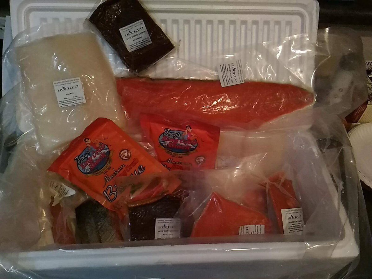 TracysCrab's tweet photo. Thanks to everyone who played in our #tracyskingcrabgear contest!Our winner got a box of fresh Alaskan seafood from @hooked_ak !! #Juneau https://t.co/PMrV5fs6os