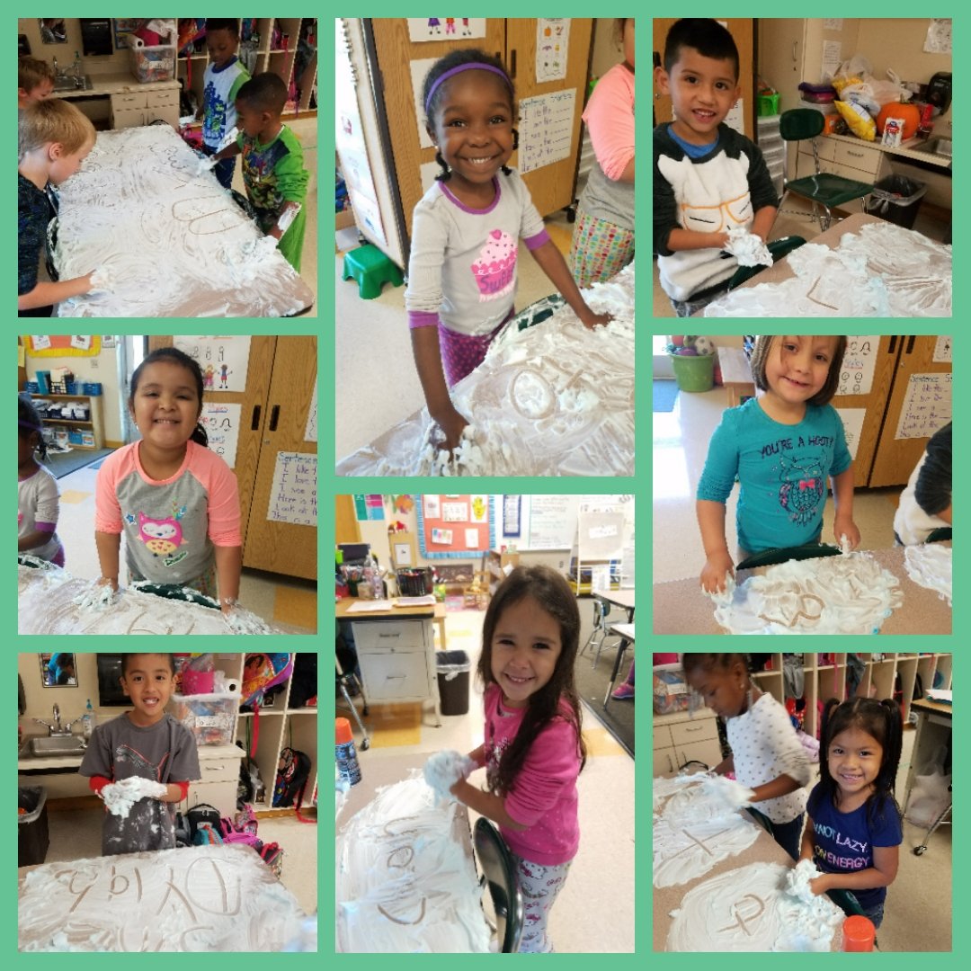 Getting messy but having fun in K! Writing letters and sight words in shaving cream! #SuperFRES