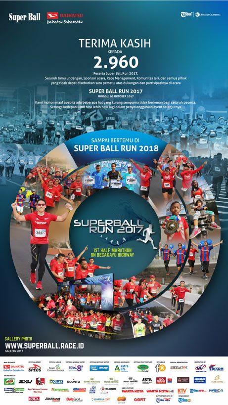 tribunSUPERBALL's tweet photo. Terima kasih untuk seluruh peserta SuperBall Run 2017!
See You Tommorow!
#SuperBallRun #SuperBallRun2017 #SuperBall #Run #Runners #Marathon https://t.co/wDbpDP8F4b