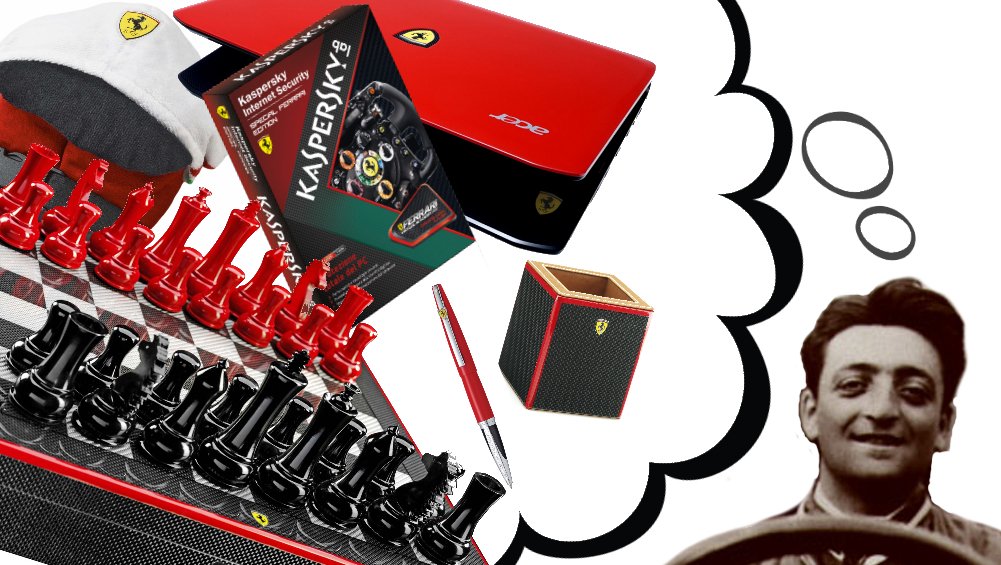 OversteerAUS's tweet photo. Enzo couldn't have dreamt up these five pieces of Ferrari merchandise if he'd tried - - https://t.co/aK3Vl9wAJy https://t.co/Ou1YehL2Pj