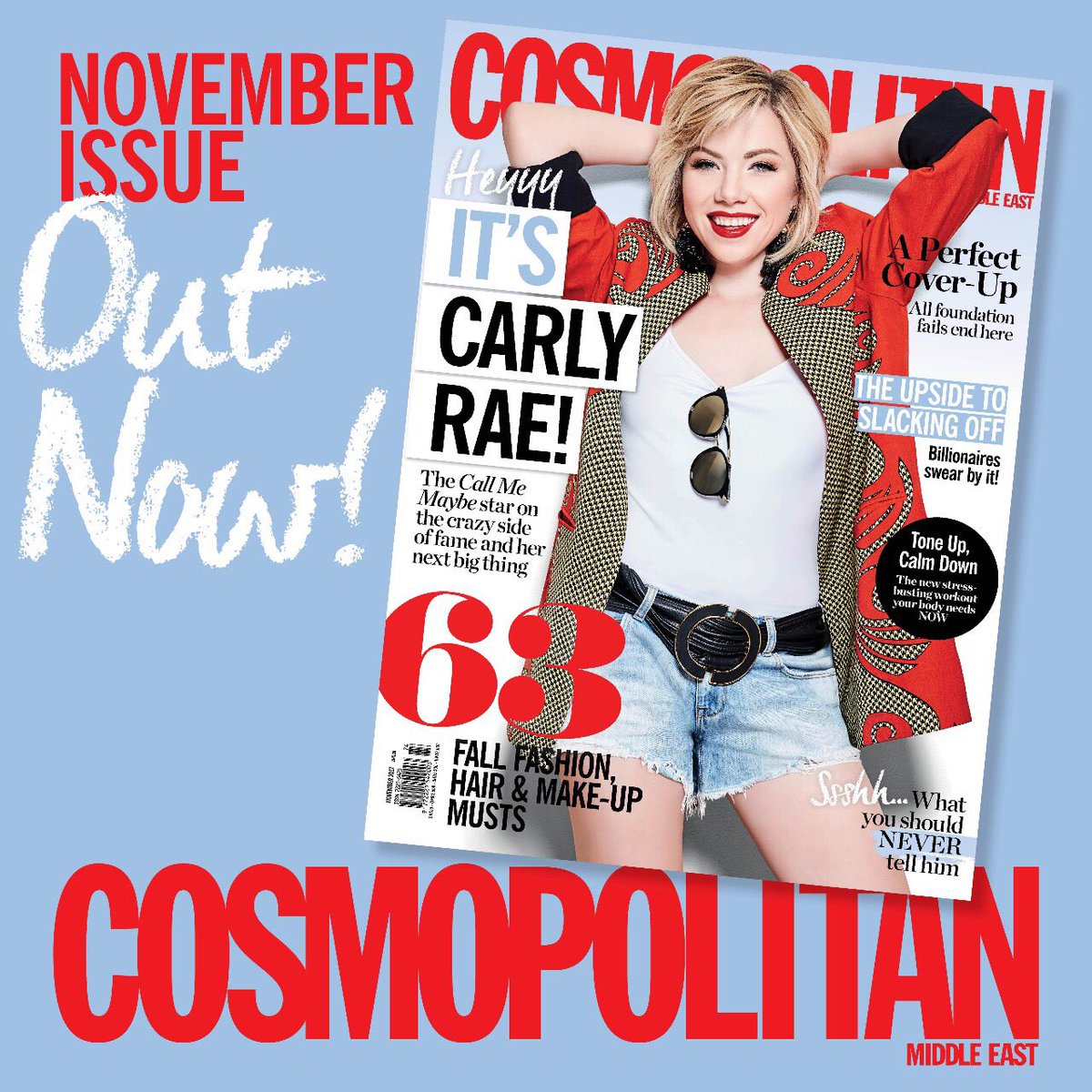 CosmoMiddleEast's tweet photo. Oh hey, Carly! Pick up the amazing November issue of Cosmo Middle East, with the simply wonderful @carlyraejepsen now! 🖤
#COSMOLOVESCARLY https://t.co/mYo8KMfTWu