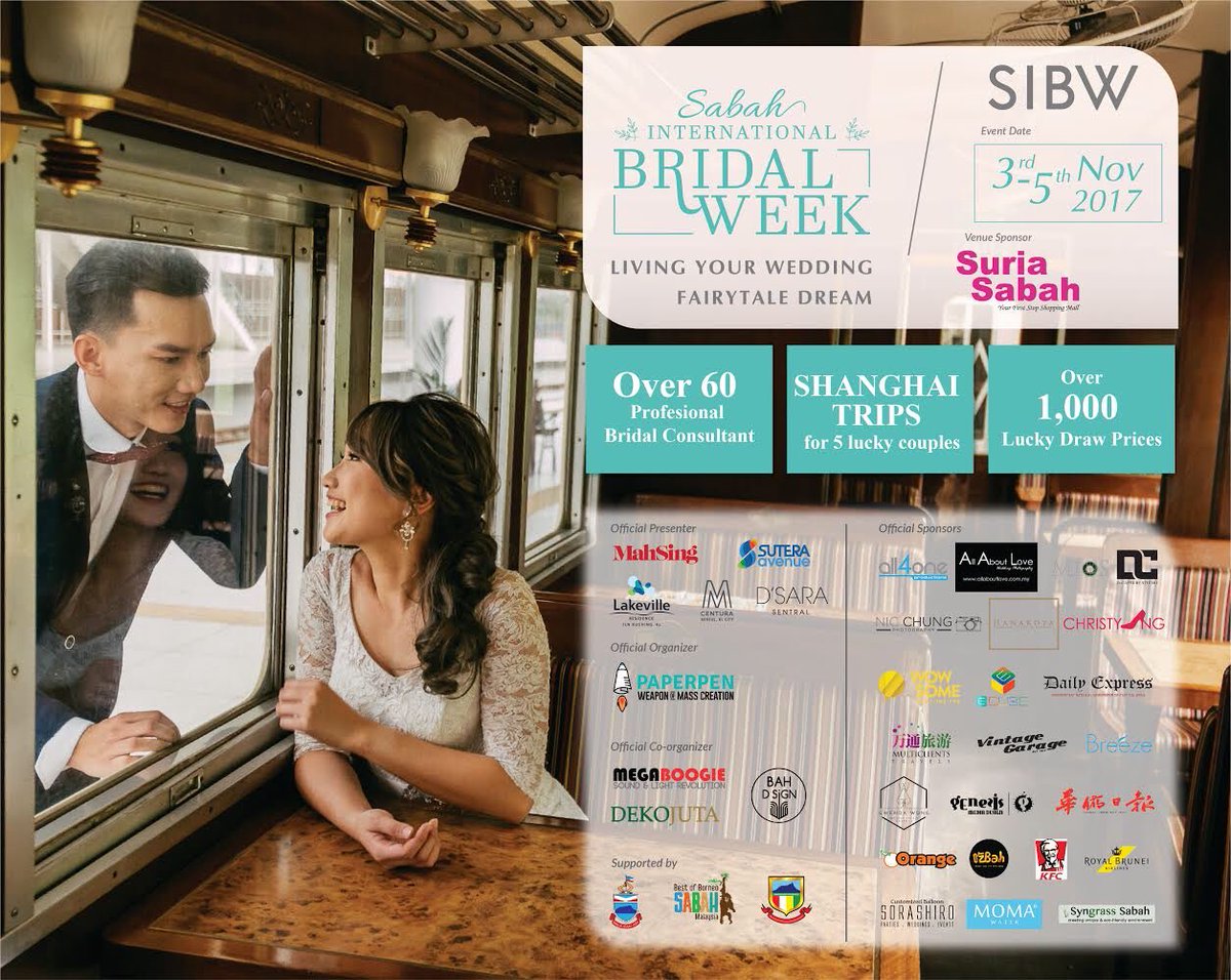 KKCity's tweet photo. Sabah International Bridal Week
📆 3-5 November 2017
📍 Suria Sabah Shopping Mall
#SIBW https://t.co/aHPriDlY7y
