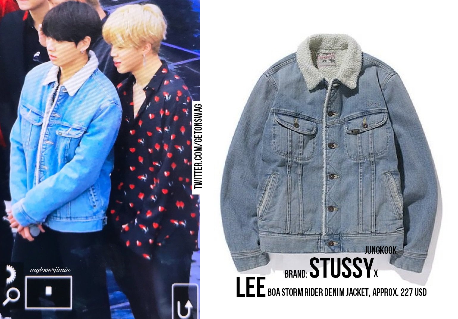 Beyond The Style Alex X BTS twt JUNGKOOK BTS 171101 JUNGKOOK STUSSY x Lee Boa Storm Rider Denim Jacket https t q05ItpiIOX X