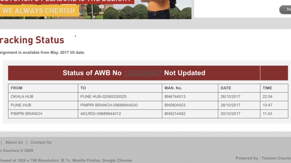 A parcel reaches from delhi to pune in 2 days! From pune to pune not delivered in 5 days! Someone explain the logistics! #trackon courier!