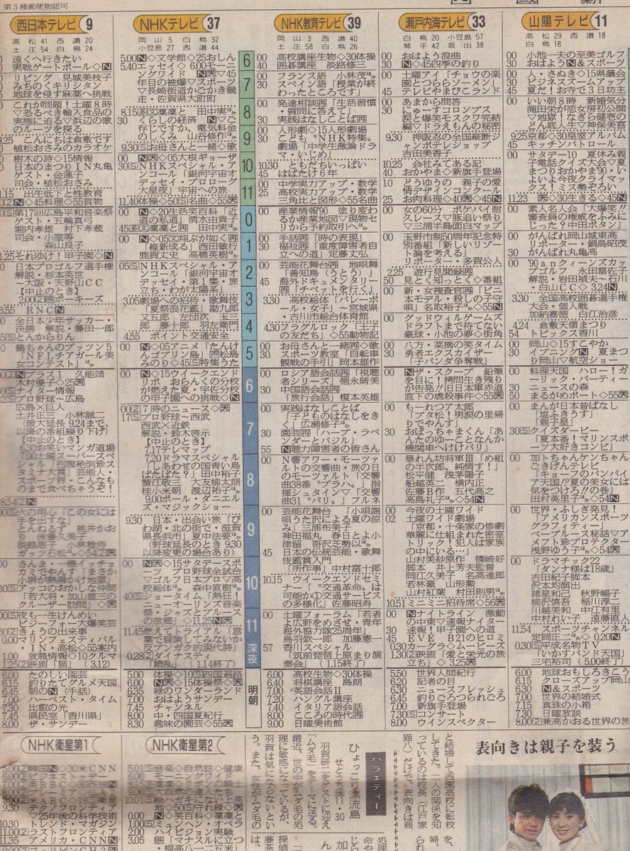 Mz1500 A Twitter 1990 08 04 土 番組表 香川県 おぼっちゃまくん まんが日本昔話 等 テレビ欄 番組表 ラジオ欄 1990年代 香川県