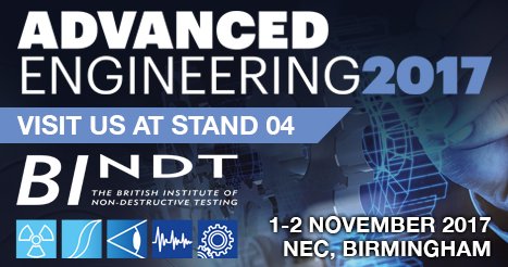 bindt's tweet photo. See #NDT in action today and tomorrow at @bindt's stand (04) at #aeuk17 #AdvancedEngineeringUK #Nondestructivetesting https://t.co/1QK91KP7Hl