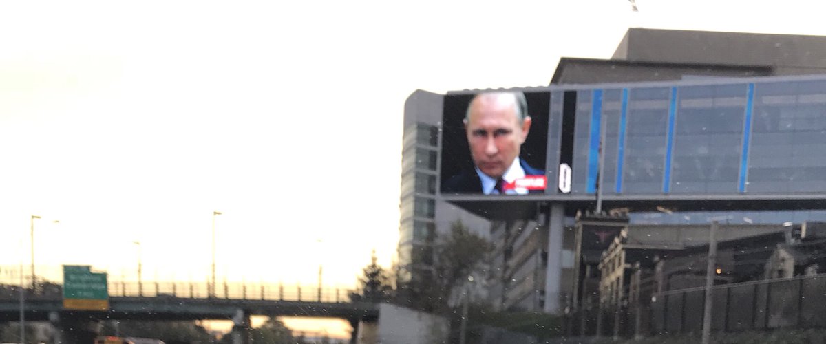 beclarke's tweet image. Thanks @wgbh for a creepy start to my day. #Putin is watching us.  #digitalmural