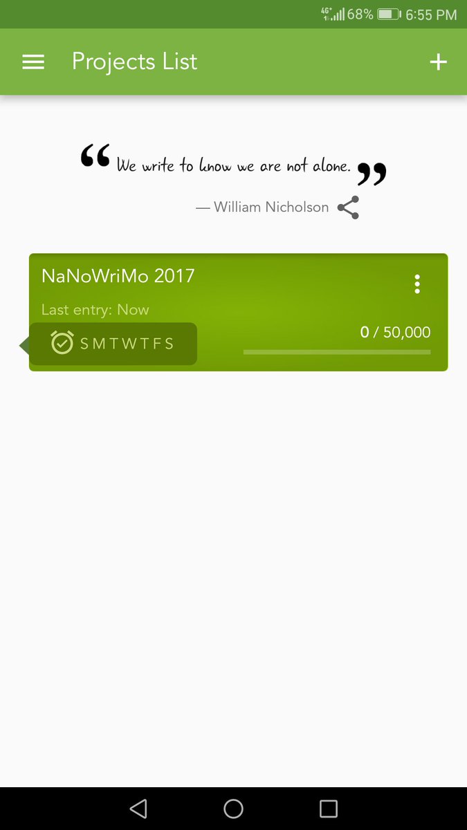 kulit's tweet image. For those joining the craziness that is #NaNoWriMo , #writeometer Android app is pretty cool for progress tracking. Good luck, everyone! 😊