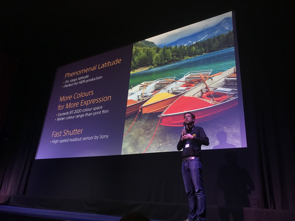 adamantduncan's tweet photo. @SonyCineAltaEU showing off their new #venice 6K camera. #lotsofstops. Full house here at the @ProcamTV #MediaTechDay @Broadcast_TECH https://t.co/LbgiLIaMoK