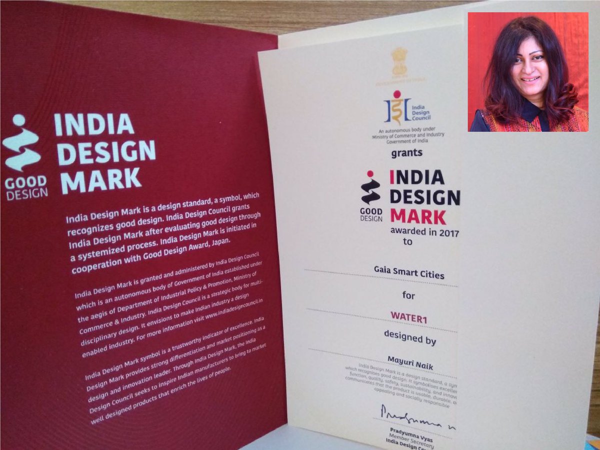 <a href="/GaiaSmartCities/">Gaia Smart Cities</a> youngest company to carry the i-mark for good design! India Design Mark for our Water1 Module designed by <a href="/UnSmartMayuri/">UnSmart Mayuri</a>