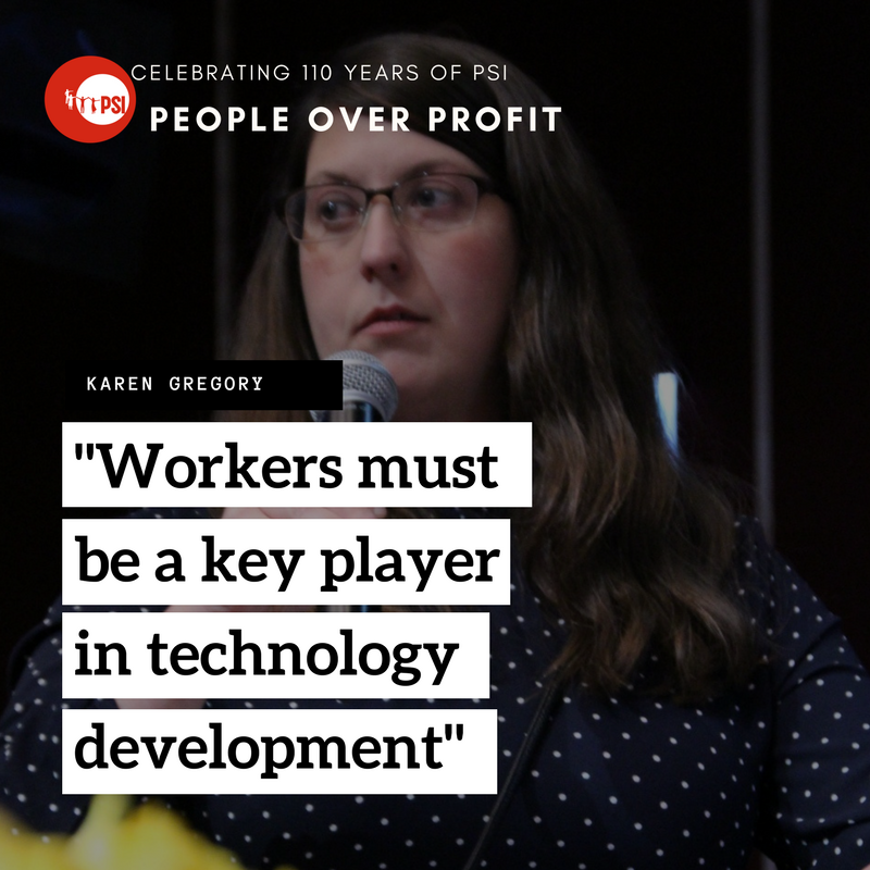 PSIglobalunion's tweet photo. -Workers must be a key player in technology development, says @claudiakincaid at #PSIcongress #peopleoverprofit https://t.co/Raq8z6Gfkc