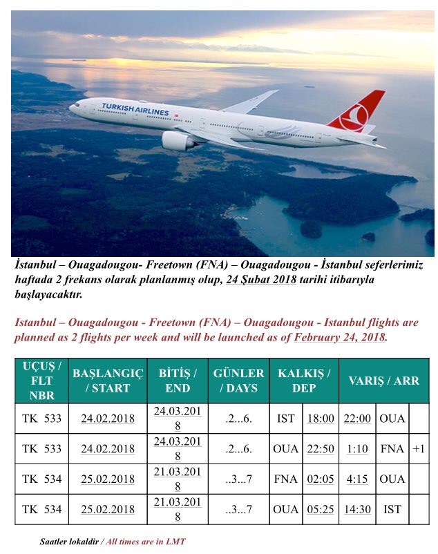 THY Freetown Uçuşları 2018'de Başlayacak 6 Mayıs 2024