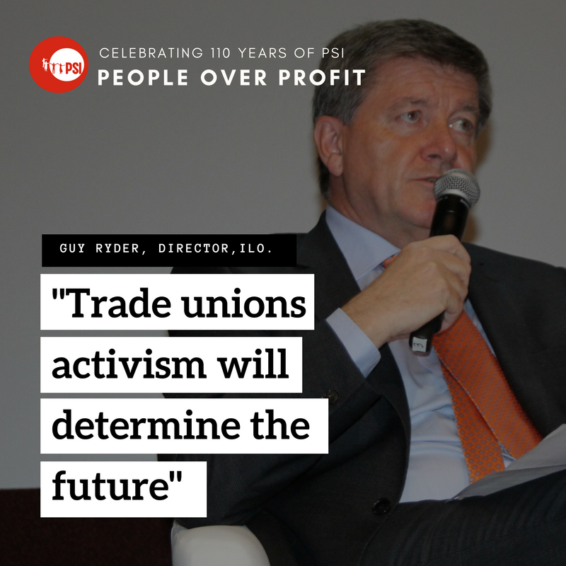 PSIglobalunion's tweet photo. @GuyRyder -Trade unions activism will determine the future! #PSICongress #Peopleoverprofit https://t.co/0qpqgw6y1e