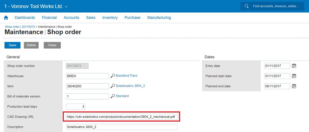 PieterHamans's tweet photo. Small enhancement to Exact for Manufacturing: The CAD Drawing URL can now be edited on the shop order card @ExactOnline #solutionfeedback https://t.co/kfrJaUUw0Q