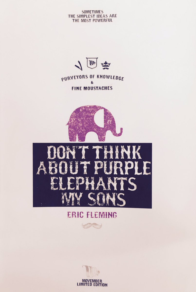 OH_Services's tweet photo. ALL of our male clients this month will be entered into a prize draw to win 'Don't Talk About Purple Elephants' by Eric Fleming. #Movember https://t.co/cuZR7b4xxZ