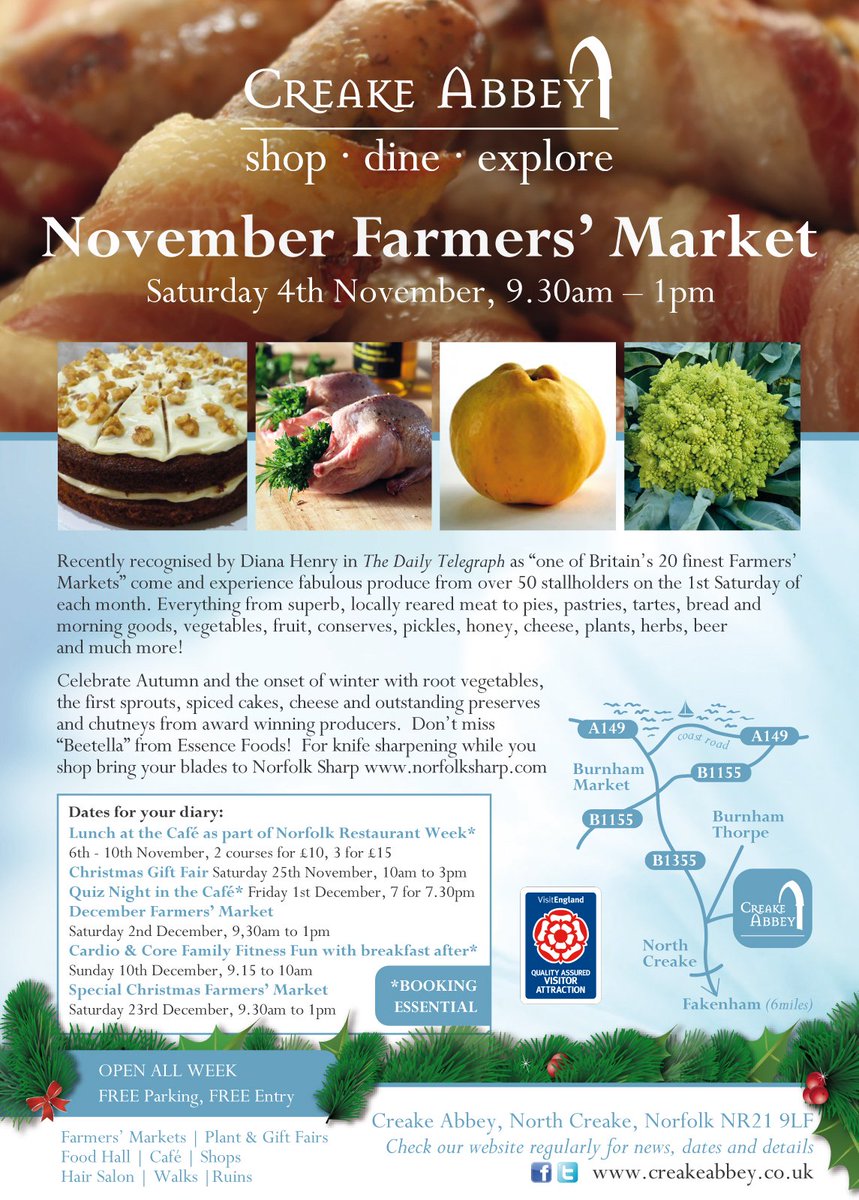 creakeabbeycafe's tweet photo. November Farmers' Market, Saturday 4th from 9.30am to 1pm.  Hope to see you here! https://t.co/ZlZ6iTA1c5