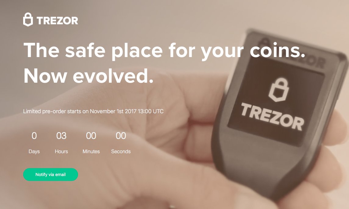 Trezor's tweet image. TREZOR model T pre-order will be available in ~ 3 hours! Get yours today!
#SecurityMadeEasy