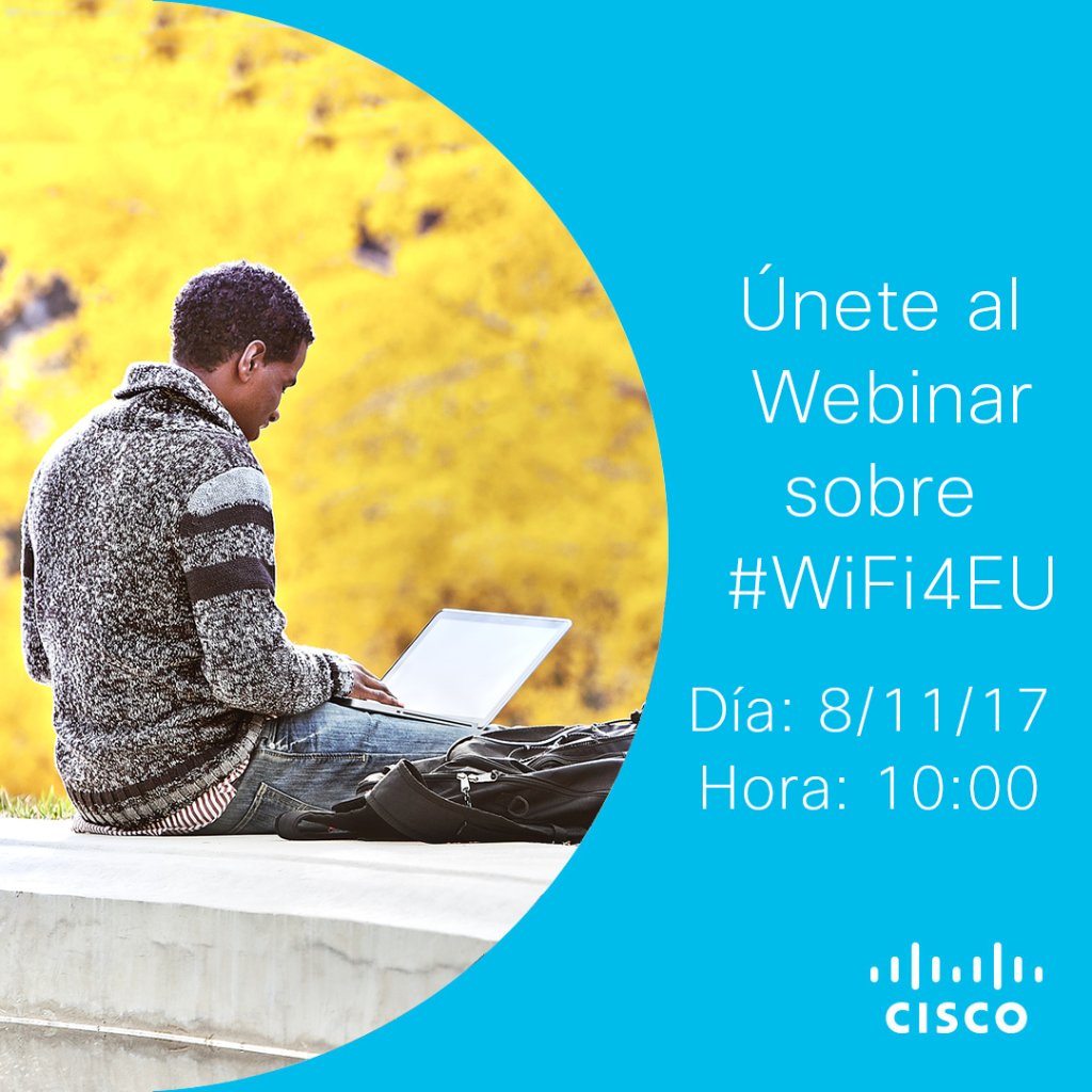 cisco_spain's tweet photo. #WiFi4EU: EU lanza un programa para financiar #WiFi gratuito en espacios públicos. Más información en el webinar https://t.co/04UeQuVkBh https://t.co/ayfUHfDA5i