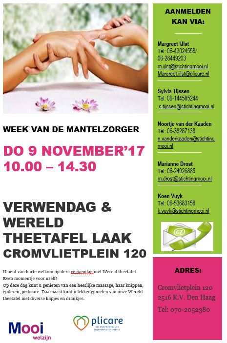 Mooiwelzijn's tweet photo. Week van de #mantelzorger! 9 november verwendag in #Laak. Samenwerking @MOOIwelzijn en #plicare https://t.co/4ssjIWPTnU https://t.co/iigpOQlyWY