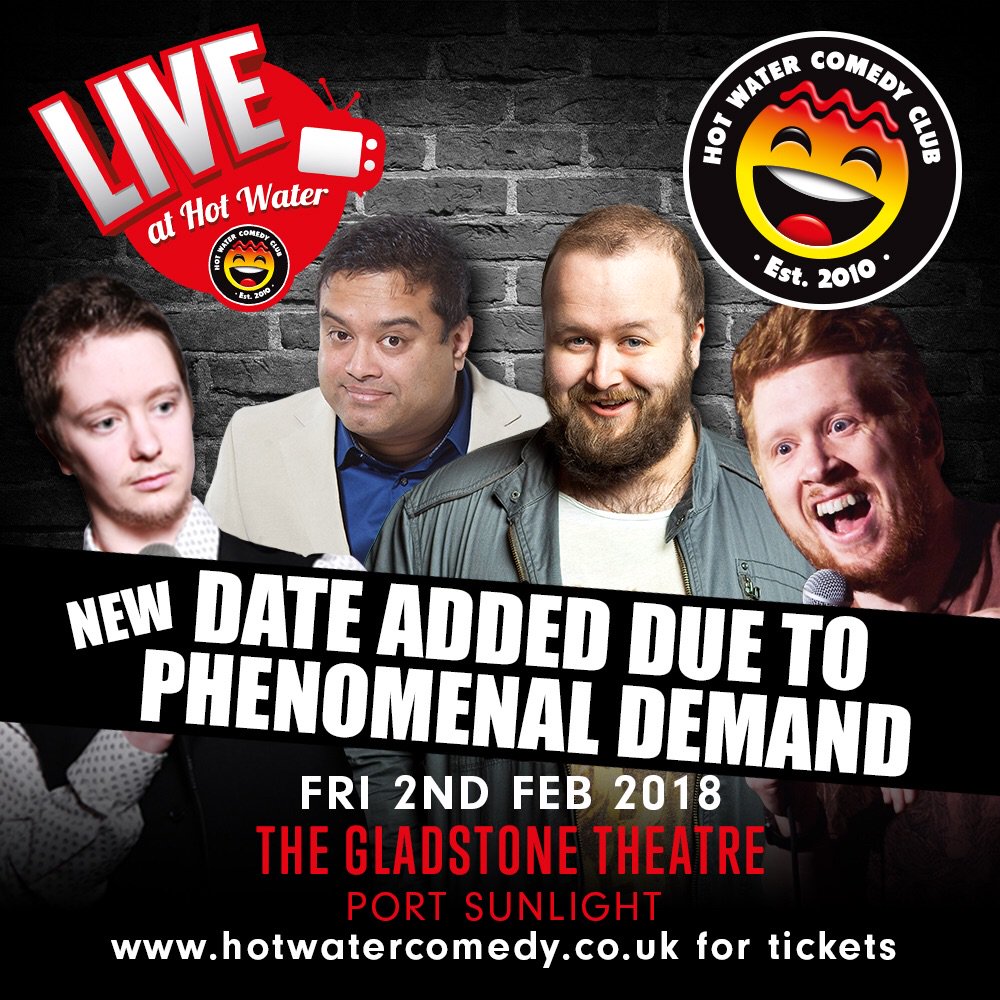 Hot Water Comedy (@hwccliverpool) on Twitter photo NEW DATE ADDED: Live at Hot Water at The Gladstone Theatre
<a href="/paulisthejoker/">Paul Smith</a> @paulsinha <a href="/Staunty87/">Adam Staunton blue tick</a> @freddyquinne
goo.gl/496Hge NEW DATE ADDED: Live at Hot Water at The Gladstone Theatre
<a href="/paulisthejoker/">Paul Smith</a> @paulsinha <a href="/Staunty87/">Adam Staunton blue tick</a> @freddyquinne
goo.gl/496Hge