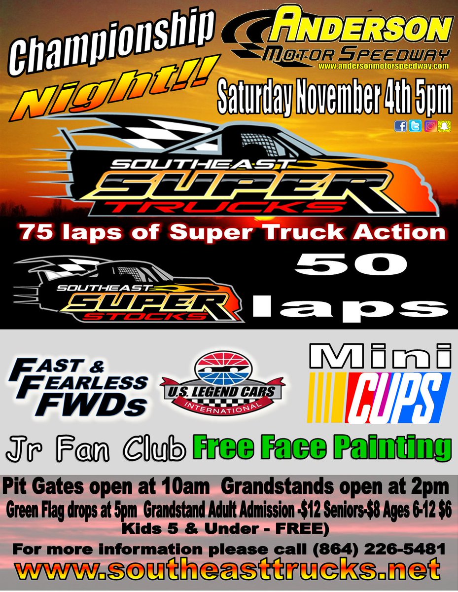 amspeedway's tweet image. One last ride for 2017. Back in action this Saturday with the @SESTSeries #andersonmotorspeedway #yeahTHATracetrack #southeastsupertrucks