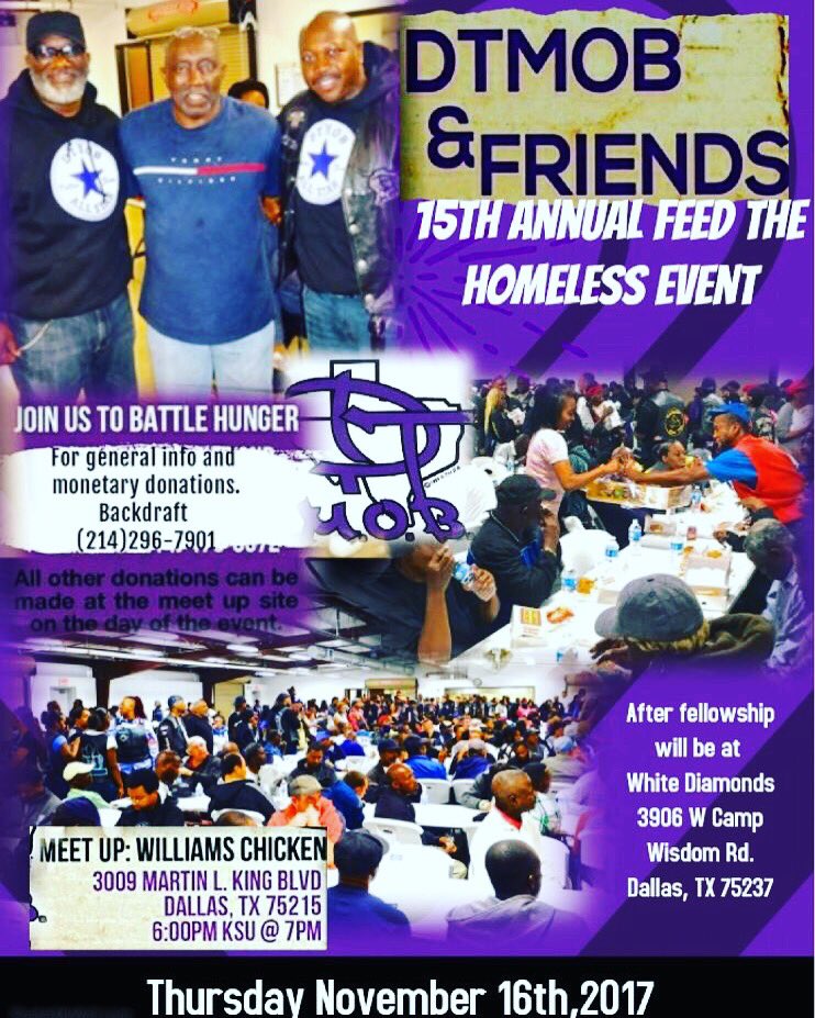 #GIVINGBACK #FTH2017 #DTMOBMCandFriends #TeachingOurYouth JOIN US NOV16 Annual FeedTheHomeless Charity Event! #Dallas see details...