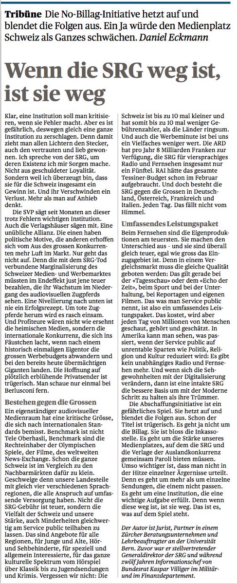 Mark_Balsiger's tweet photo. Weshalb der Schweizer TV-Markt zu klein ist. Daniel Eckmann über die Gefahr der #Medienzerschlagungsinitiative 
Quelle: @derbund #SRG https://t.co/QcegvrFg73