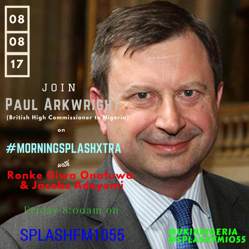 SplashFM1055's tweet photo. This Friday 3rd of November, 2017. YOU DON'T WANT TO MISS THIS...
#UkInNigeria
#PaulArkwright
#MorningSplashXtra https://t.co/sPUlB0oWNT