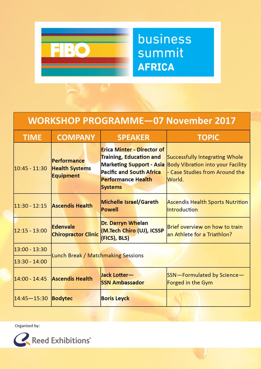 @FIBO_SA workshops open to all visitors and exhibitors - DAY 1 Programme