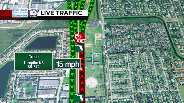 Crash on Turnpike NB at SR-874 #traffic https://t.co/A81rBVBnPq