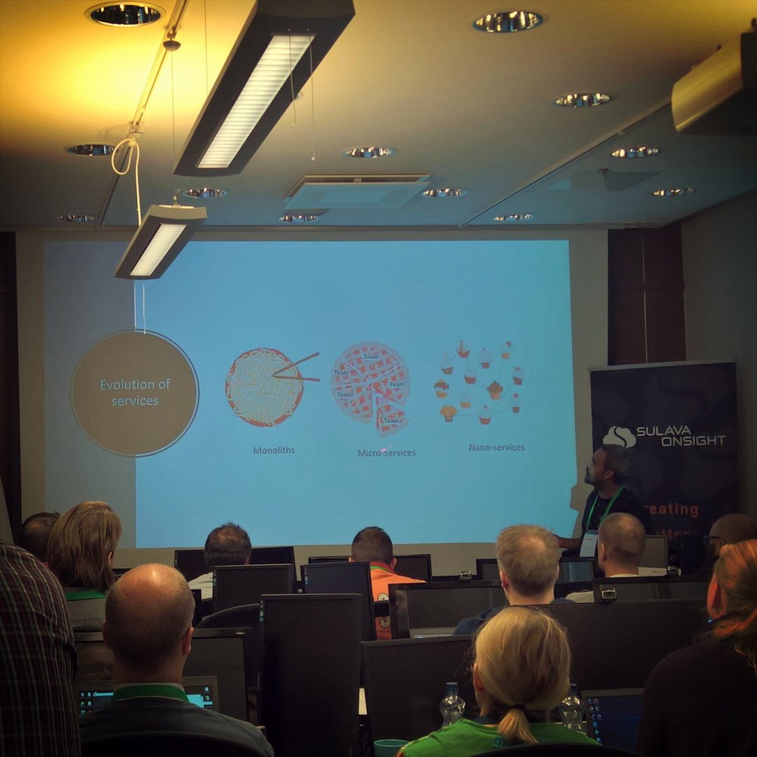 timopitkaranta's tweet photo. #DevOps &amp; #Serverless by @EskindirAbdela: Evolution of Services - Monolith > Microservices > Nanoservices #O365DevBootcamp #sulavasti https://t.co/8SfQKVMlGu