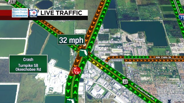 Crash on Turnpike SB at Okeechobee Rd #traffic https://t.co/XRpq5WWQUa