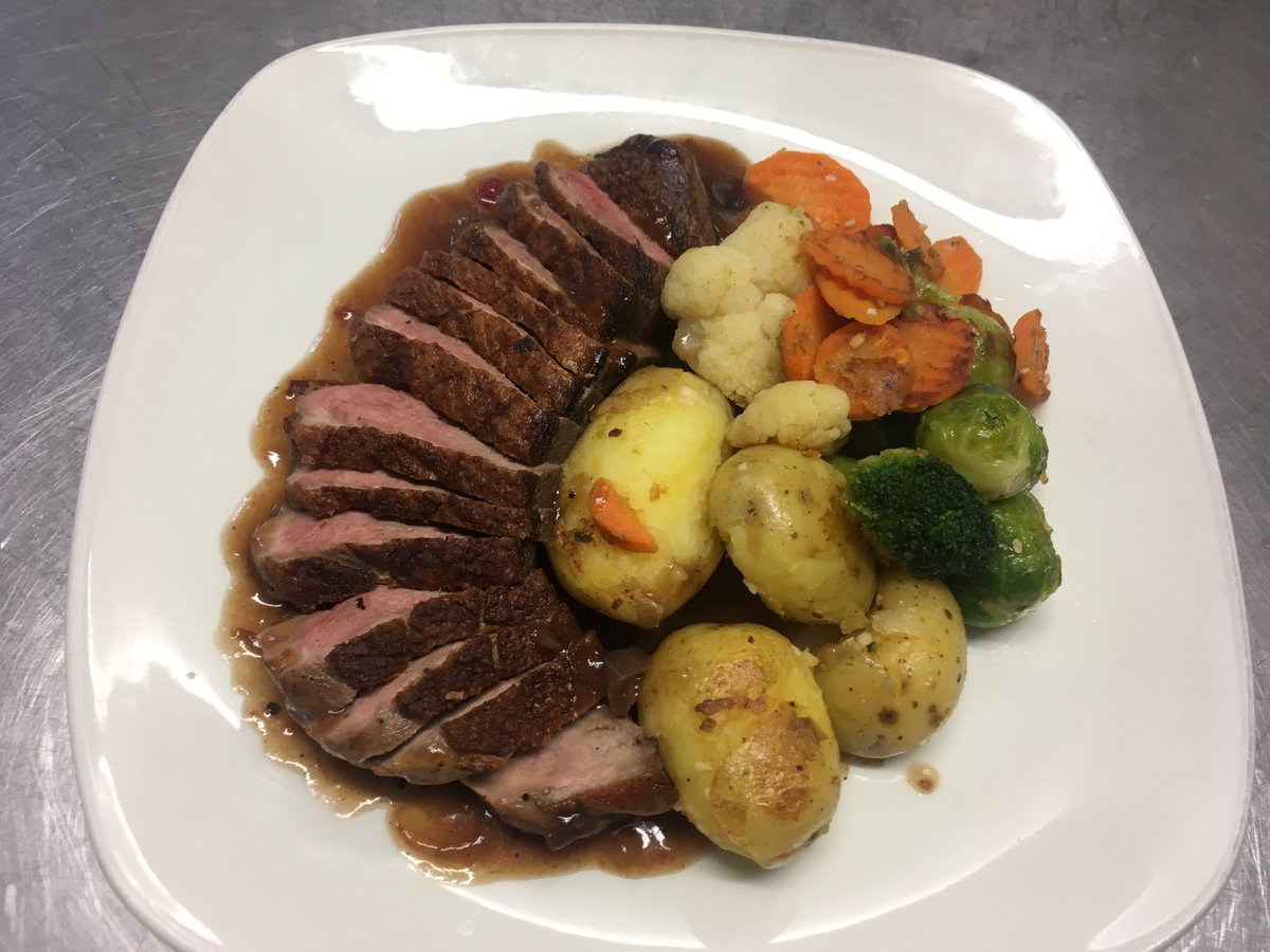 Today's special duck breast served with new potatoes and vegetables. Absolutely delicious