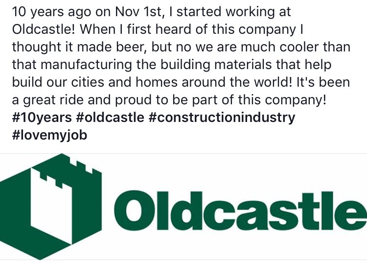 carolb77's tweet photo. 10 years ago, I started working at @OldcastleCareer @oldcastle @CRH_plc! #10years #oldcastle #constructionindustry #lovemyjob https://t.co/xR3bzDxYtx