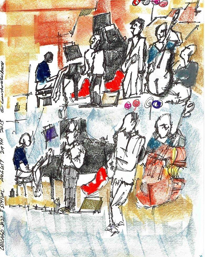 lewisachenbach's tweet photo. Live paintings of Muhal Richard Abrams during @ChiJazzFest attn: @jazzinstitute @chicagojazzmag @DownBeatMag @mcachicago @artinstitutechi https://t.co/e1epToR26a