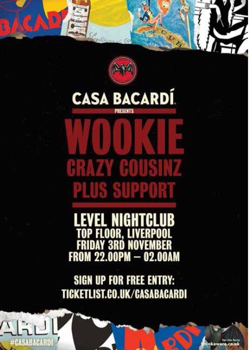 LevelLiverpool's tweet photo. THIS FRIDAY / CASA BACARDI / WOOKIE / CRAZY COUSINZ / TOP FLOOR 🎧🎶 https://t.co/NNeVUVzqVb