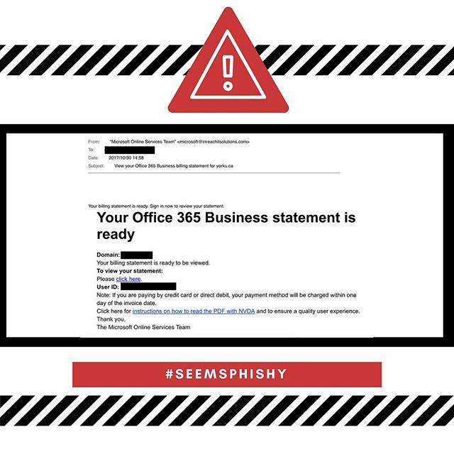 YorkU_Infosec's tweet photo. #PhishAlert #seemsphishy #CyberAware https://t.co/XiqtlrbjXV