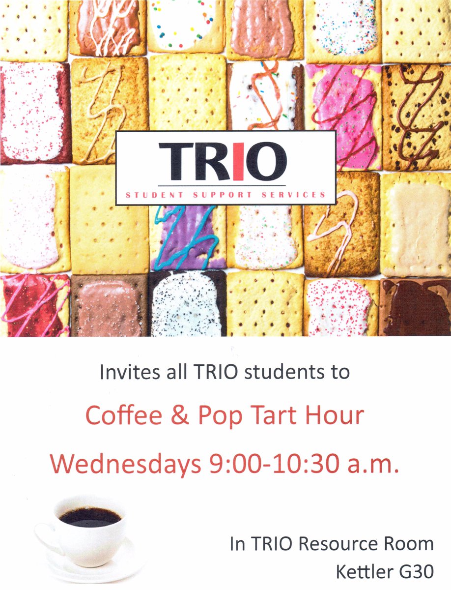 PurdueFWTRIOSSS's tweet image. TRIO Students:
Coffee Hour starts in 20 minutes!

Come to KT G30 for some snacks, drinks, and great conversation with other TRIO students!