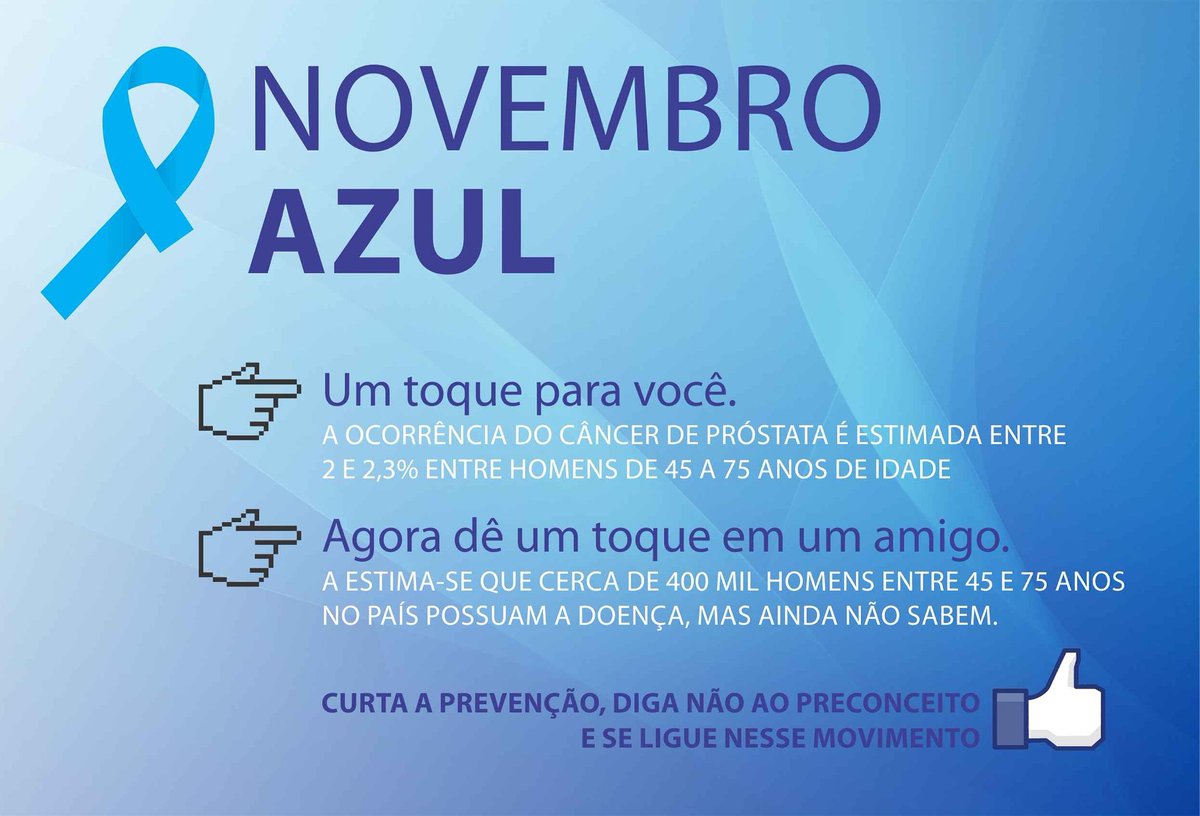 SempreIncluidos's tweet photo. Acaba o #outubrorosa, chega a vez do #novembroazul 
Leia: https://t.co/mLlcfxvrTS
#sempreincluidos #prevenção #prevencao #cancerdeprostata https://t.co/CXQLQWP94W