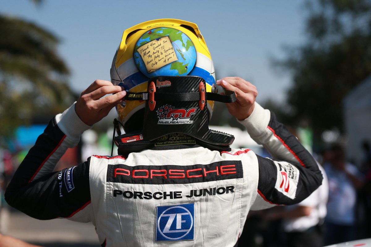 PorscheRaces's tweet photo. #PMSCmexico - #PorscheJunior @mattcampbell22_ sported a special helmet design during his debut season in @PorscheSupercup #Helmethumpday https://t.co/YUJGB5nmGi