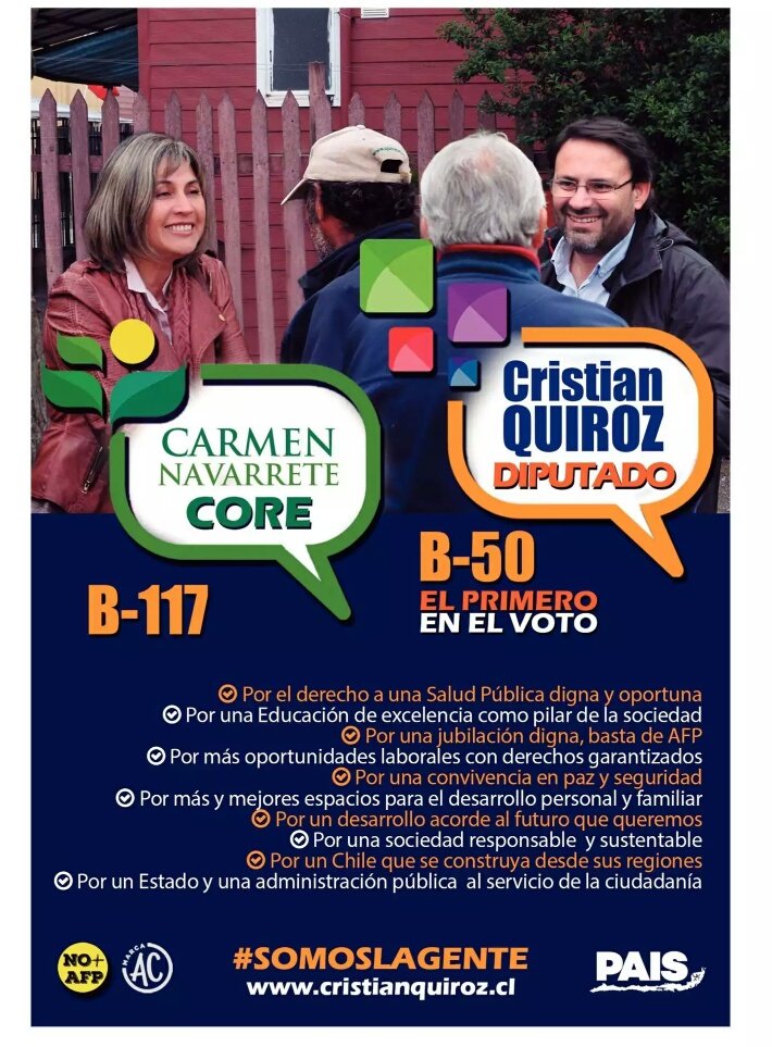 nuble_pais's tweet photo. #SomosLaGente. @Cristian_Quiroz diputado (B-50) y @CNavarrete72 core (B-117), por #Ñuble, #Yumbel y #Cabrero. https://t.co/WthWLHTGJz https://t.co/PlwdbrFEfr
