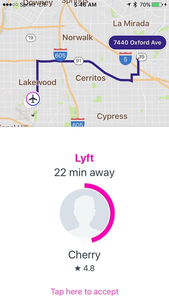KennyKlein's tweet photo. @logangreen Thanks Lyft, 6 requests in a row over 20 mins away and now my acceptance rate is too low to earn. -Soon to be Uber driver. https://t.co/UQwWgho9J4